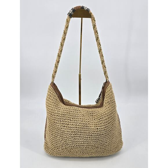 Brighton Coastal Chic Barbados Raffia Crochet Hobo – Woven Straw Boho Coastal - Picture 4 of 9